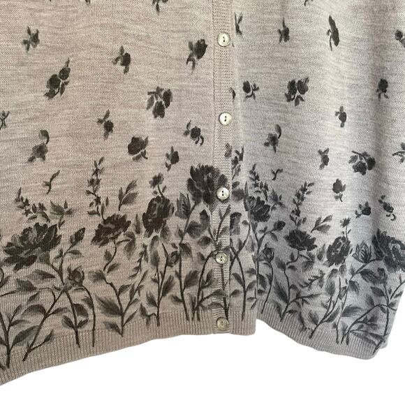 Kathie Lee Ramie Wool Blend Gray Floral Print Cardigan Button Front Size 26/28W - Picture 2 of 7
